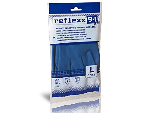 Reflexx R94/L Handschuhe wiederverwendbar Latex zweifarbig Fleece Gr 80, 50 Stück, Größe L, gelb/blau von REFLEXX