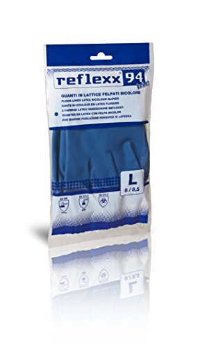 Reflexx R94/M Handschuhe wiederverwendbar Latex zweifarbig Fleece Gr 80, 50 Stück, Größe M, gelb/blau von REFLEXX