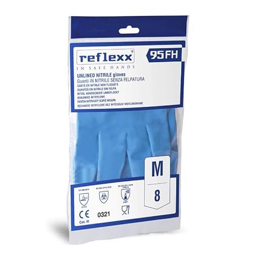 Reflexx R95/M Handschuhe Wiederverwendbare Nitril GR 44, spezielle für Lebensmittel, 50 Stück, Größe M, Blau von REFLEXX
