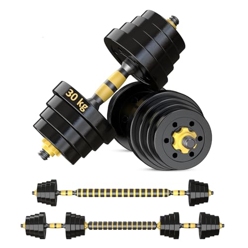 Reformor Kurzhanteln Verstellbar - 30 kg Hantel Set, Dumbbell Set mit Schraubverschlüssen, Langhantel & Gewichten, Multifunktionell Hanteln set, Gelb von REFORMOR