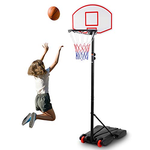 RELAX4LIFE Basketballständer höhenverstellbar 1,8–2 m, transportable Korbanlage mit Rädern, Basketballkorb mit Ständer, Basketballanlage PE-Rückwandhochfest, für Kinder und Erwachsene von RELAX4LIFE