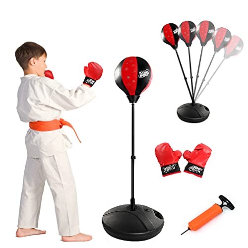 RELAX4LIFE Boxing Ball Set, Punchingball mit Boxhandschuhen & Luftpumpe, höhenverstellbarer Standboxball: 81-123,5 cm, Standboxsack mit befüllbarem Ständer, Punching Birne für Kinder ab 3 Jahre, rot von RELAX4LIFE