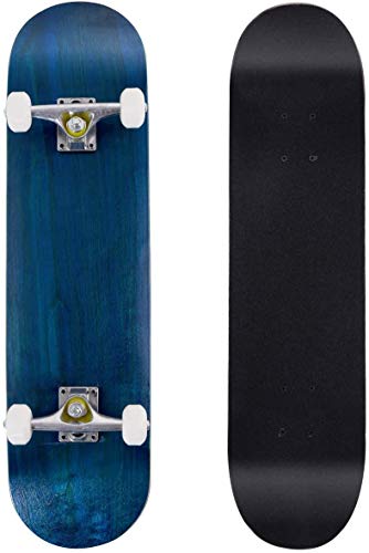 RELAX4LIFE Kinder Skateboard 7 Schichten Ahornholz, Komplettboard mit ABEC-7 Kugellager, Kinder Skateboard Board Stained, Holzboard für Kinder unter 40 kg, Longboard Funboard, 79 x 20 cm (Blau) von RELAX4LIFE