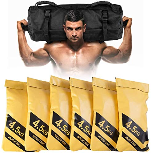 RELAX4LIFE Sandbag 4,5-27 kg, Gewichtssack mit 6 Gummigriffe, Trainingssandsack inkl. Oxford-Tasche, Sandsack einstellbar, Force Bag Functional für Krafttraining Fitness Gewichtheben (6 Säcke, 27 kg) von RELAX4LIFE