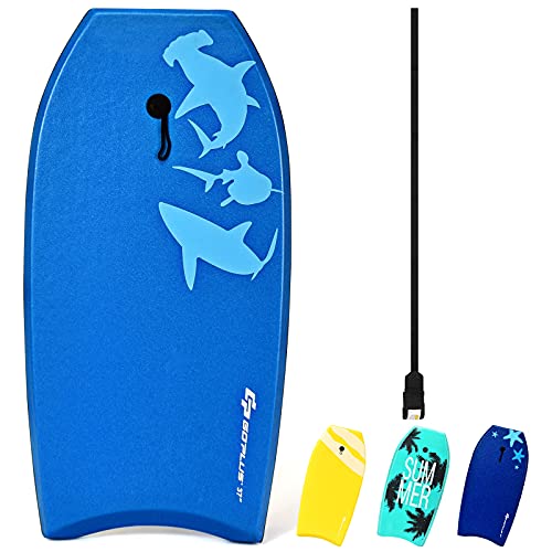 RELAX4LIFE Schwimmbrett tragbar, Schwimmboard mit Halteleine, Rutschfestes Surfbrett für Kinder & Erwachsene, Surfboard bis 40 kg belastbar, Bodyboard Shortboard, 83 x 47 x 5,5cm, XPE HDPE (Blau-S) von RELAX4LIFE