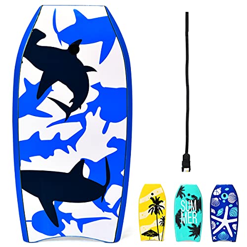 RELAX4LIFE Schwimmbrett tragbar, Schwimmboard mit Halteleine, Rutschfestes Surfbrett für Kinder & Erwachsene, Surfboard bis 85 kg belastbar, Bodyboard Shortboard, 104 x 52 x 6cm, XPE HDPE (Blau) von RELAX4LIFE