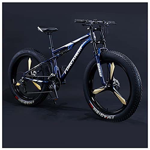 REOTEL 26 Zoll Mountainbike Herren Damen Mountainbike Fatbike, 7/21/24/27/30 Gang-Schaltung Erwachsene Fette Reifen Fahrrad, Rahmen Kohlenstoffstahl Vollfederung Bike,Blue 3 Spoke,7 Speed von REOTEL