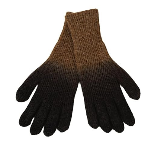 REPALY Handschuhe 1 Paar Winter Gradienten Wollhandschuhe Damen Outdoor Cycling Winddichte Warme Strickhandschuhe Braun Und Schwarz von REPALY