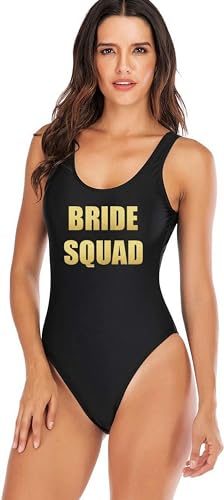 RESETY Bride Badeanzug S ~ 3XL Bride to Be Squad Damen-Badeanzüge,Brautjungfern-Team-Badeanzüge-S-Black 1-Bride Squad von RESETY