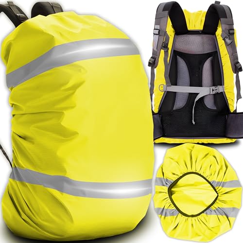 Retoo Regenschutz für Rucksack, Wasser und Windabweisend, Rucksacküberzug für Schulrucksäcke, Schulranzen, Rucksackschutz mit Reflektor, Rucksack Überzug Reflektierend, Rucksäcke Schutz, Neon Gelb von Retoo