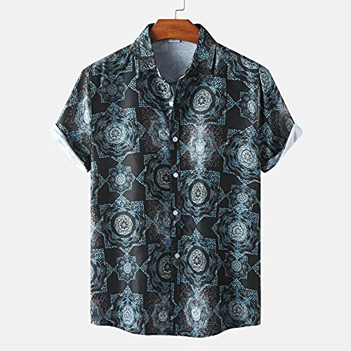 RFEGEF Funky Hawaiihemd,Männer Hawaiian Shortsleeve Hawaiian Button Shirts Böhmische Fantasie Mandala Muster Druck Tops Casual Quick Dry Kurzarm Sommerferien Party Beach Shirt, XL von RFEGEF