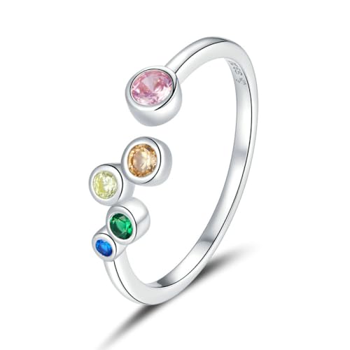 RFEGEF Ring Silber 925 Damen,Vintage Verstellbare Ringe Elegant Farbiger Zirkon Kreise Silberringe Weihnachtsschmuck Geschenk Eheringe Für Damen Damen von RFEGEF