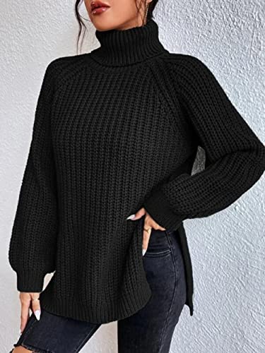 RHANY Rollkragenpullover Damen,Damen Rollkragenpullover Schwarz Langarmshirts Pullover Gegabelter Pullover Kleid Mittellanger Pullover Warmer Kälteschutz Mode Pendeln,L von RHANY