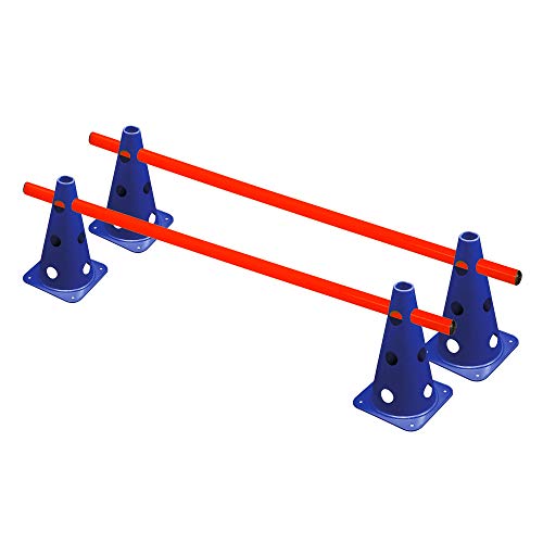 RHINOS sports Steckhürdenset 2er | 4 Blaue Kegel: 22,5cm | 2 rote Stangen: 1m von RHINOS sports