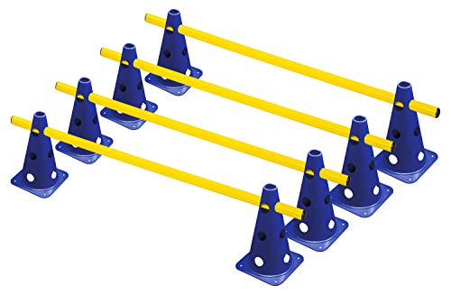 RHINOS sports Steckhürdenset 4er | 8 Blaue Kegel: 22,5cm | 4 gelbe Stangen: 1m von RHINOS sports