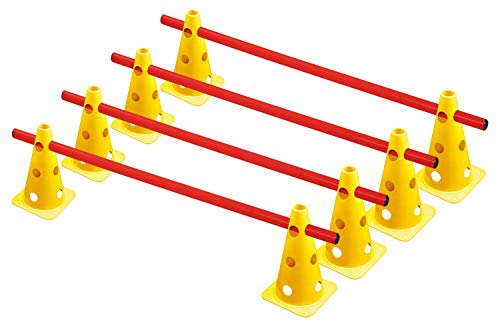 RHINOS sports Steckhürdenset 4er | 8 gelbe Kegel: 22,5cm | 4 rote Stangen: 1m von RHINOS sports
