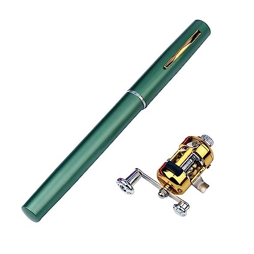 2023 Angelrute im Taschenformat, Stift-Angelruten-/Rollen-Kombi-Set, tragbare kleine Teleskop-Angelrute, Mini-Angelrute, Premium-Mini-Taschen-Teleskop-Angelruten-Set (Color : Green) von RIEONA
