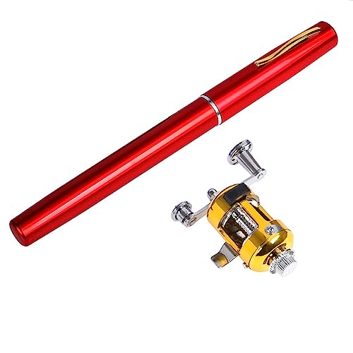 2023 Angelrute im Taschenformat, Stift-Angelruten-/Rollen-Kombi-Set, tragbare kleine Teleskop-Angelrute, Mini-Angelrute, Premium-Mini-Taschen-Teleskop-Angelruten-Set (Color : Red) von RIEONA