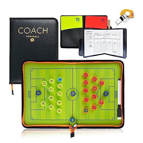RISAKOGO Taktiktafel Fußball - Schiedsrichter Set mit Rote Gelbe Karte, Magneten, Schiedsrichter Pfeifen, Boardmarker Fussball Geschenke für Jungen von RISAKOGO