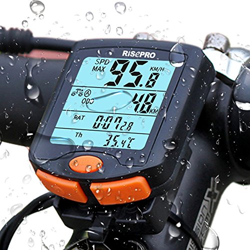 RISEPRO Fahrradcomputer, Fahrradcomputer kabellos 4 Line LCD-Hintergrundbeleuchtung Display für Tracking mit Geschwindigkeit und Strecke, Wasserdicht Fahrrad Computer von RISEPRO