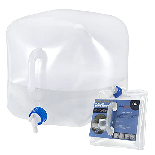 RISEPRO Faltbarer Wasserbehälter mit Zapfen, 2,6 Gallonen (10L) BPA-freier Wasseraufbewahrungskrug Wasserflasche für Outdoor-Camping, Wandern & Notfall-Überlebens-Kit, faltbar tragbar von RISEPRO