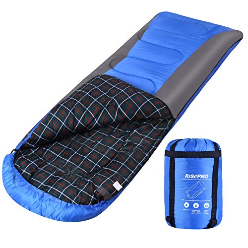 RISEPRO Schlafsack Leicht, tragbar, wasserdicht 3-4 Jahreszeiten für warmes kaltes Wetter Erwachsene, Kinder - drinnen, draußen, Camping, Backpacking, Wandern (blau) von RISEPRO
