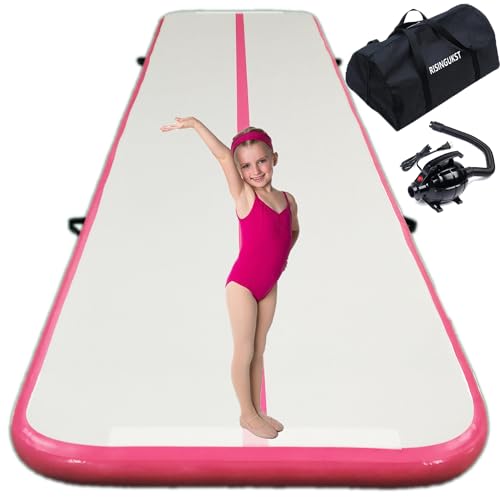 Gymnastikmatte 3 m / 4 m / 5 m / 6 m Gymnastikmatte für zu Hause 10 cm / 20 cm Dicke aufblasbar künstlerisch Air Track Trainingsmatte mit elektrischer Pumpe (Pink, 3 m) von RISINGUKST