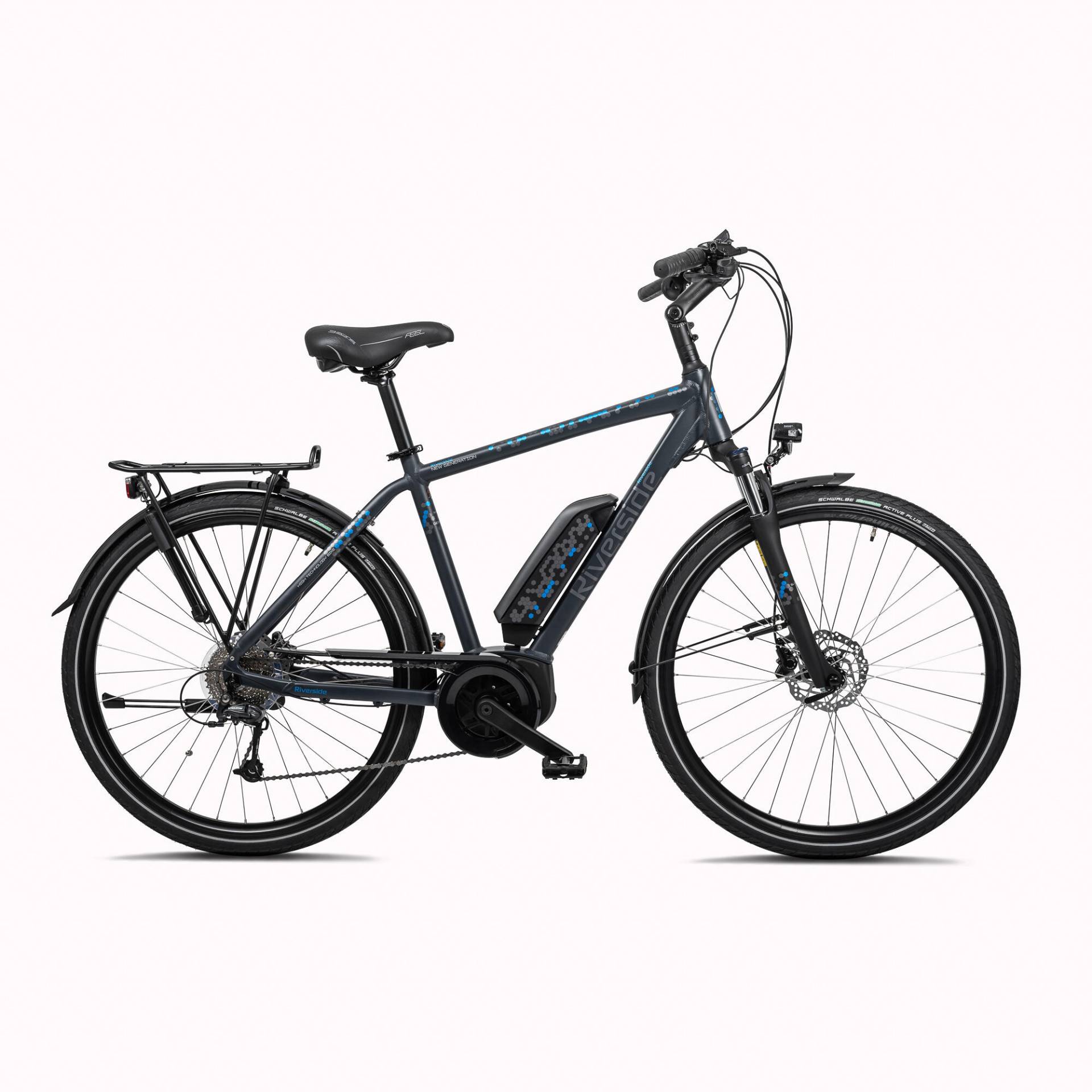 E-Bike Trekkingrad 28 Zoll Riverside Perf Line Herren 400 Wh anthrazit/blau von RIVERSIDE