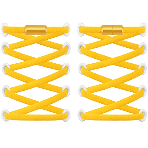 RJ-Sport (2 Paar Elastische Schnürsenkel mit Schnellverschluss - Schnellschnürsystem für Einzigartigen Komfort und Starken Halt - mit Metallkapseln ohne binden (Gelb2) von RJ-Sport