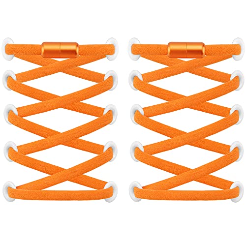 RJ-Sport (2 Paar Elastische Schnürsenkel mit Schnellverschluss - Schnellschnürsystem für Einzigartigen Komfort und Starken Halt - mit Metallkapseln ohne binden (Orange2) von RJ-Sport