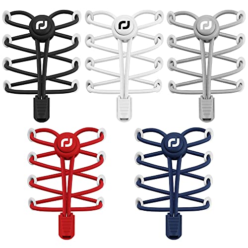 RJ-Sport Schnürsenkel-Elastische Schnürsenkel mit Schnellverschluss Schnürsenkel Schnellschnürsystem für Einzigartigen Komfort und Starken Halt(Schwarz+Weiß+Grau+Rot+Navy Blau) von RJ-Sport