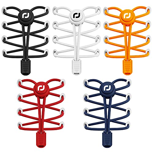 RJ-Sport Schnürsenkel-Elastische Schnürsenkel mit Schnellverschluss Schnürsenkel Schnellschnürsystem für Einzigartigen Komfort und Starken Halt(Schwarz+Weiß+Orange+Rot+Navy Blau) von RJ-Sport