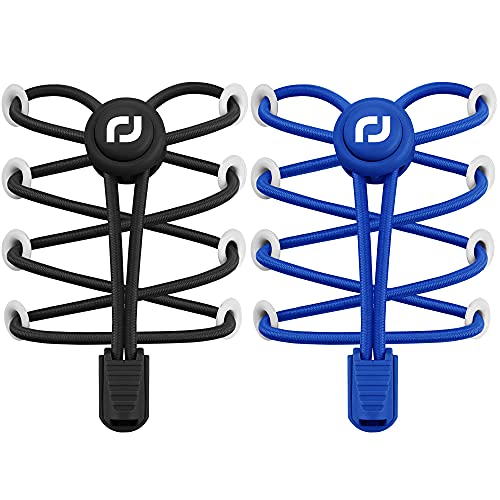 RJ-Sport Schnürsenkel-Elastische Schnürsenkel mit Schnellverschluss Schnürsenkel Schnellschnürsystem für Einzigartigen Komfort und Starken Halt(Schwarz + Blau) von RJ-Sport