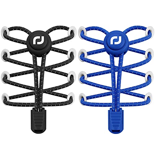 RJ-Sport Schnürsenkel-Elastische Schnürsenkel mit Schnellverschluss Schnürsenkel Schnellschnürsystem für Einzigartigen Komfort und Starken Halt (Reflektierendes Schwarz + Reflektierendes Blau) von RJ-Sport