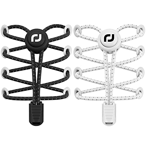 RJ-Sport Schnürsenkel-Elastische Schnürsenkel mit Schnellverschluss Schnürsenkel Schnellschnürsystem für Einzigartigen Komfort und Starken Halt (Reflektierendes Schwarz + Reflektierendes Weiß) von RJ-Sport