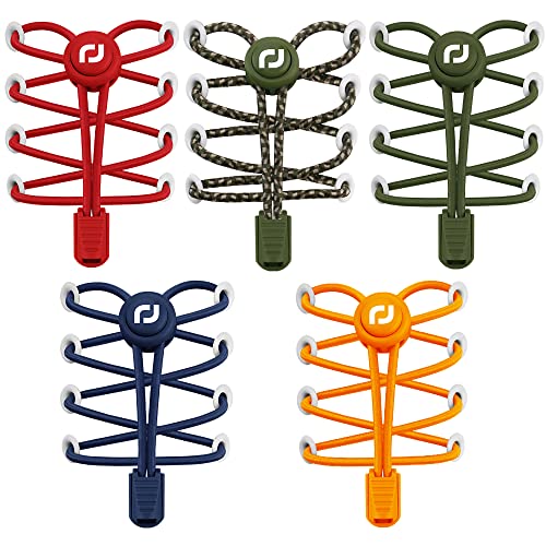 RJ-Sport Schnürsenkel-Elastische Schnürsenkel mit Schnellverschluss Schnürsenkel Schnellschnürsystem für Einzigartigen Komfort und Starken Halt (Rot+Tarnfarbe+Armeegrün+Navy Blau+Orange) von RJ-Sport