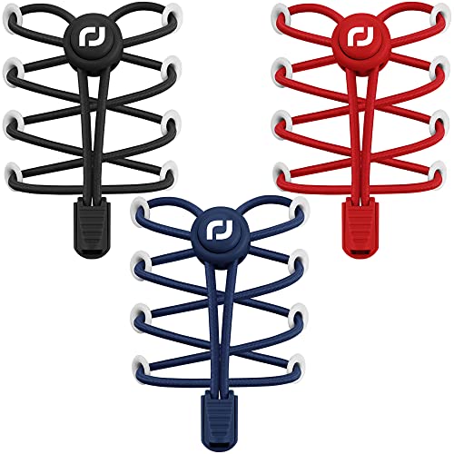 RJ-Sport Schnürsenkel-Elastische Schnürsenkel mit Schnellverschluss Schnürsenkel Schnellschnürsystem für Einzigartigen Komfort und Starken Halt (Schwarz+Rot+Navy Blau) von RJ-Sport
