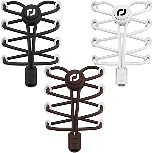 RJ-Sport Schnürsenkel-Elastische Schnürsenkel mit Schnellverschluss Schnürsenkel Schnellschnürsystem für Einzigartigen Komfort und Starken Halt (Schwarz+Weiß+Braun) von RJ-Sport