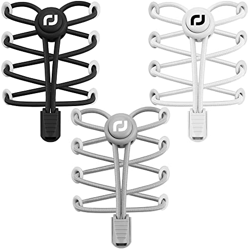 RJ-Sport Schnürsenkel-Elastische Schnürsenkel mit Schnellverschluss Schnürsenkel Schnellschnürsystem für Einzigartigen Komfort und Starken Halt (Schwarz+Weiß+Grau) von RJ-Sport
