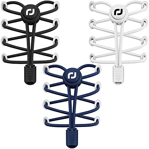 RJ-Sport Schnürsenkel-Elastische Schnürsenkel mit Schnellverschluss Schnürsenkel Schnellschnürsystem für Einzigartigen Komfort und Starken Halt (Schwarz+Weiß+Navy Blau) von RJ-Sport