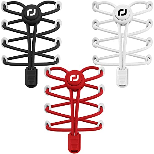 RJ-Sport Schnürsenkel-Elastische Schnürsenkel mit Schnellverschluss Schnürsenkel Schnellschnürsystem für Einzigartigen Komfort und Starken Halt (Schwarz+Weiß+Rot) von RJ-Sport