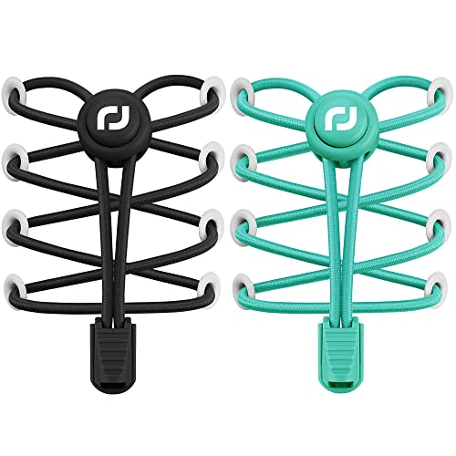 RJ-Sport Schnürsenkel-Elastische Schnürsenkel mit Schnellverschluss Schnürsenkel Schnellschnürsystem für Einzigartigen Komfort und Starken Halt (Schwarz + Aquamarin) von RJ-Sport