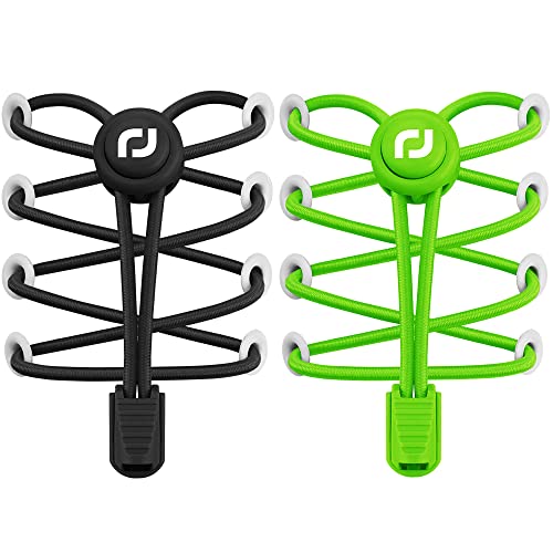 RJ-Sport Schnürsenkel-Elastische Schnürsenkel mit Schnellverschluss Schnürsenkel Schnellschnürsystem für Einzigartigen Komfort und Starken Halt (Schwarz + Grün) von RJ-Sport