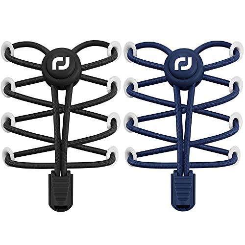RJ-Sport Schnürsenkel-Elastische Schnürsenkel mit Schnellverschluss Schnürsenkel Schnellschnürsystem für Einzigartigen Komfort und Starken Halt (Schwarz + Navy Blau) von RJ-Sport
