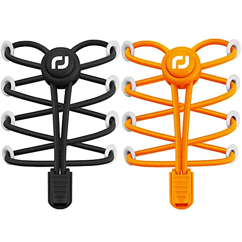 RJ-Sport Schnürsenkel-Elastische Schnürsenkel mit Schnellverschluss Schnürsenkel Schnellschnürsystem für Einzigartigen Komfort und Starken Halt (Schwarz + Orange) von RJ-Sport