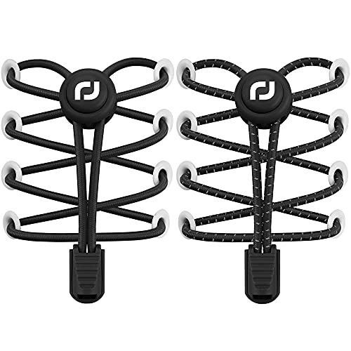 RJ-Sport Schnürsenkel-Elastische Schnürsenkel mit Schnellverschluss Schnürsenkel Schnellschnürsystem für Einzigartigen Komfort und Starken Halt (Schwarz + Reflektierendes Schwarz) von RJ-Sport