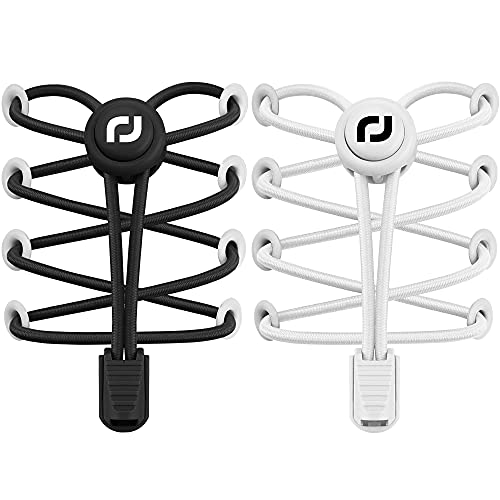 RJ-Sport Schnürsenkel-Elastische Schnürsenkel mit Schnellverschluss Schnürsenkel Schnellschnürsystem für Einzigartigen Komfort und Starken Halt (Schwarz + Weiß) von RJ-Sport