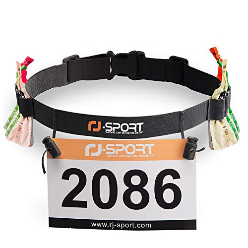 RJ-Sport Triathlon Startnummernband Laufgurt mit Nummernhalter & 6 Gel-Halter für Joggen Radfahren Marathons, Schwarz von RJ-Sport