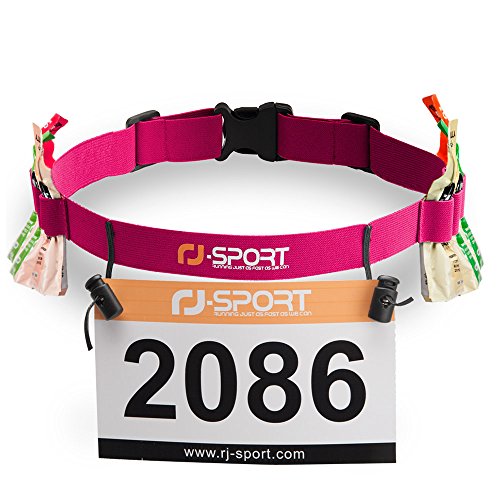 Triathlon Startnummernband Laufgurt mit Nummernhalter & 6 Gel-Halter für Joggen Radfahren Marathons (Rosa) von RJ-Sport