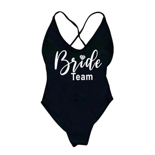 RLFOGQES Bikini Damen Brautparty Badebekleidung Frauen One Stück Badeanzug Braut Team Gepolstert Badeanzüge-Dwhite119-Black-M von RLFOGQES